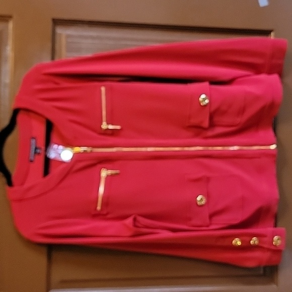 BostonProper Sweaters - Boston Proper-Red long sleeved knit sweater with gold zippers  Size L. NWT.